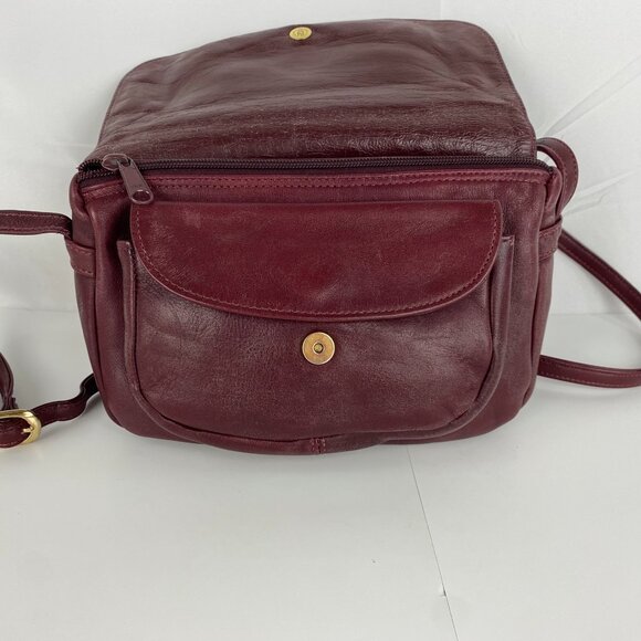 De Mura Leather Purse Shoulder Bag Multi-Pockets Burgundy Red Satchel Handbag - Picture 6 of 10